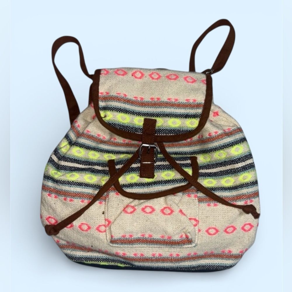Backpack Linen Canvas Hobo Multicolor Natural Minimalist School Bags School